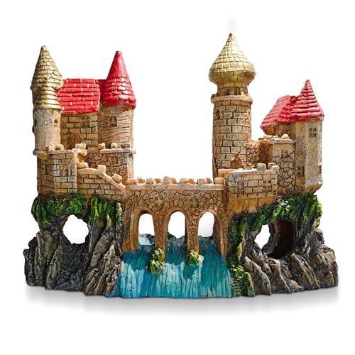 Fish Tank Castle Aquarium Decor – Large Resin Aquarium Ornaments for Aquarium Decorations, Safe Hideout Cave for Small Fish & Shrimp, Fairy Tale Fish Tank Accessories for Aquascape & Gifts - color: Castle a