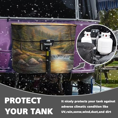Camping Stream Travel Trailer Propane Tank Cover Tanks Dust-Proof Sun Protection Fit for Gas Dual 20lb Weather Resistant Cylinder Cover - color: Camping Stream, size: S(20LB)