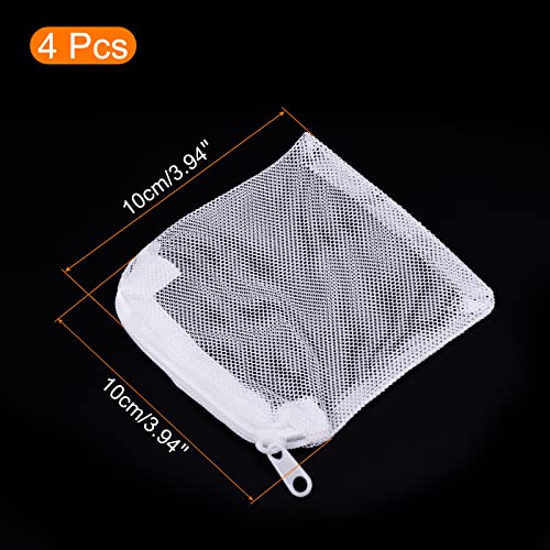 PATIKIL Aquarium Filter Media Bags 10x10cm 4 Pack Fish Tank Mesh Bags with Zipper White