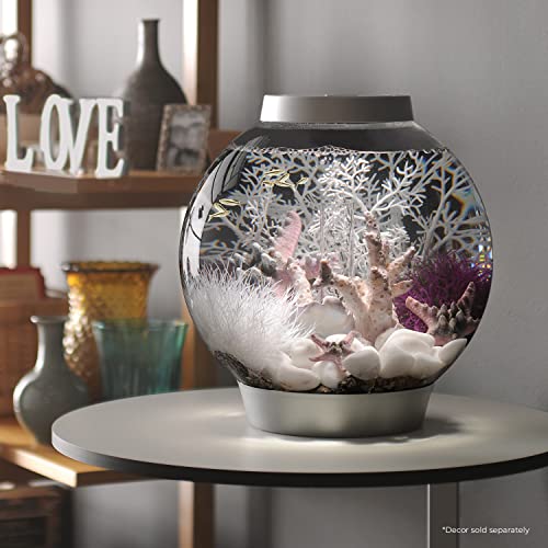 biOrb Classic 15 Acrylic 4-Gallon Aquarium with White LED Lights Modern Compact Tank for Tabletop or Desktop Display, Silver-Trimmed Tank - color: Silver, size: 4 Gallon, style: LED Lighting