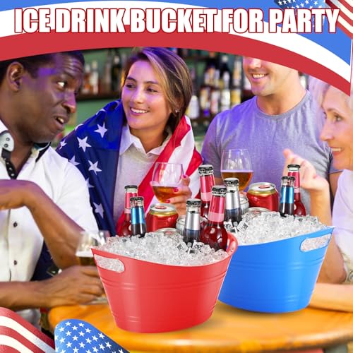 Norme 24 Pcs Oval Storage Tub with Handles, 4.5l Plastic Ice Buckets Bulk for Wine Beer Champagne Drink Cooler Beverage Storage Tub for Parties BBQ Weddings Party Outdoor Celebration(Blue & Red) - color: Red, Pink, Purple, Rose Red