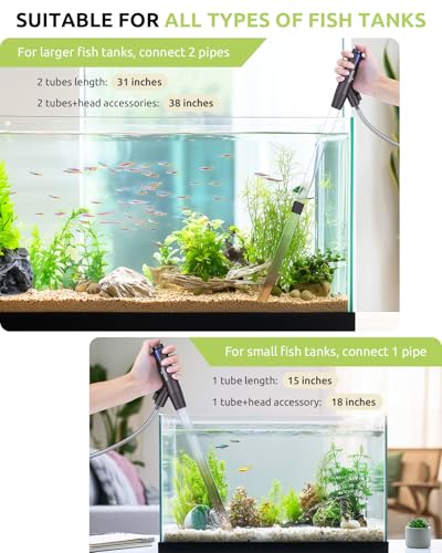 Aquarium Vacuum Gravel Cleaner Adjustable, Aquariums Siphon Fish Tank Cleaner, Manual Python Water Changer with Air Push Button, Fishtank Vacuums Cleaning Kit for Suck Manure Wash Sand - color: Navy Blue + Silver Gray
