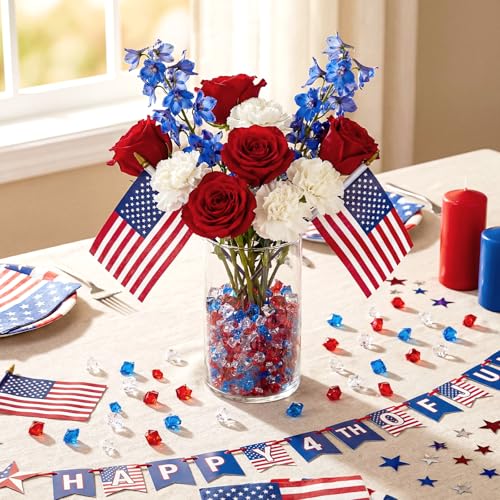 Syhood 570 Pcs 5 Sizes Red Blue and Clear Independence Day Fake Crushed Ice Rocks Patriotic Acrylic Diamond Plastic Gemstone Treasure Crystal Gem for Vase Fillers Table Centerpieces Memorial Day Decor - color: Red, Blue and Clear