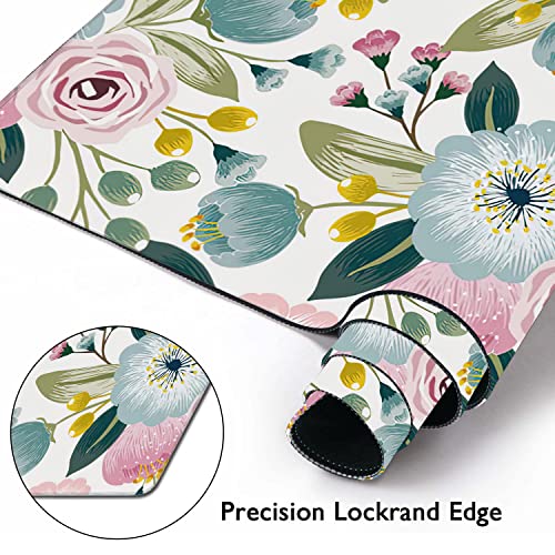 Lovely Floral with Spring Flowers Extended Gaming Mouse Pad Large Desk Mat with Non-Slip Rubber Base and Stitched Edges,Keyboard Mouse Mat Desk Pad for Work,Game,Office,Home 35.4 * 15.7 Inch - color: Lovely Floral With Spring Flowers