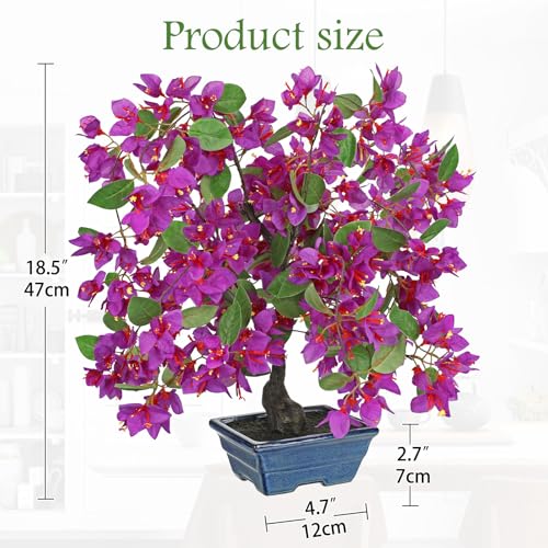 Briful Artificial Bougainvillea Tree in Blue Pot 18.5" Tall Faux Bougainvillea Floral Tree Tropical Silk Fake Bougainvillea Plant for Home Office Living Room Table Décor(Purple) - color: Purple 18.5in, size: 1ft 4in