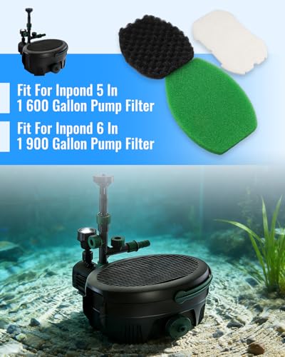 Pond Filter Maintenance Kit Replacement Fit for Aquagarden Inpond 5 in 1600 & 6 in 1900 Gallon Pump Filter Foam Sponge and Polymer Wool Pads