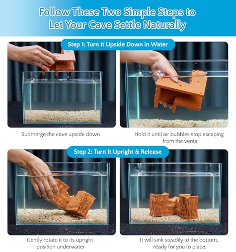 NUPICK Brown Aquarium Cave for Corners, PETG 3D Printed Fish Tank Cave Hideout with Smooth Surface, Natural Wood-Like Aquarium Tunnel, Fish Tank Decor for Bettas, Shrimp, Corys, Loaches, Snails - color: Brown