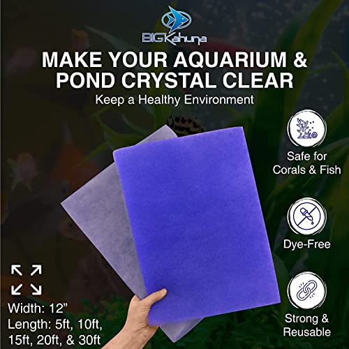 Big Kahuna Aquarium Filter Floss Rolls – 12-inch Pond and Aquarium Filter Media – 1-inch Thick Wet/Dry Aquarium Filter Pad – Bonded Filter Media Pad for Freshwater or Marine Aquariums, Ponds – 6ft
