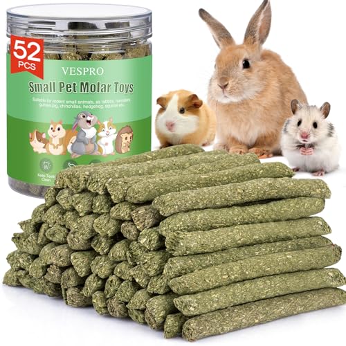 VESPRO 52Pcs Rabbit Chew Sticks, Guinea Pig Toys, Natural Timothy Grass Molar Teeth Stick, Guinea Pig Timothy Hay, Chew Toys for Bunny, Rabbits, Hamsters, Small Animals Treats - size: 1 Count (Pack of 52)