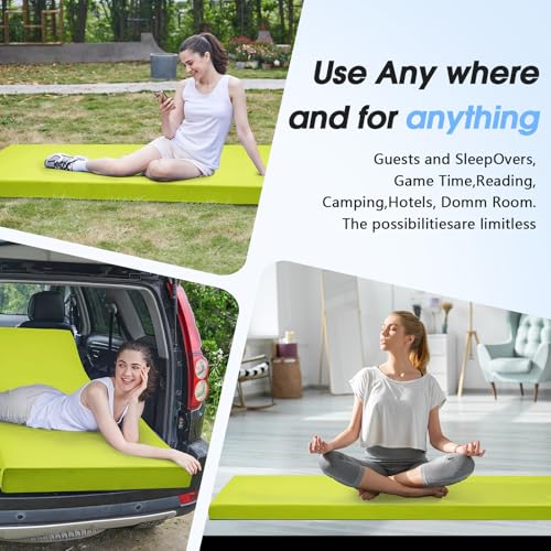 CYMULA 3 Inch Memory Foam Camping Pad, Camping Essentials Roll Up Floor Mat for Car Camping, Cot, Tent, Truck, Travel and Guest Use, Non-Slip Waterproof Bottom, Removable Cover - color: LIGHT GREEN, size: Small Cot:63*25*3