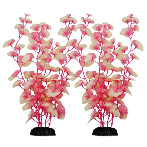 16 Inch Aquarium Fish Tank Plant Betta Fish Tank Decor,2 Pack Silk Aquarium Plants for Aquarium Decoration (White-Pink) - size: White-Pink