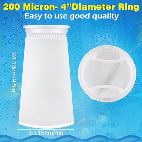 Jecery 16 Pack 4 Inch Ring Filter Socks 200 μm Aquarium Filter Bags Aquarium Socks for Tank Sump Saltwater Freshwater(9.5 × 4 inches) - size: 9.5 × 4 inches