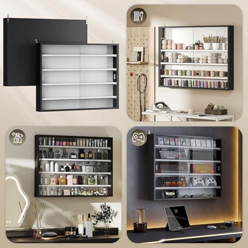HOMCOM 5-Tier Display Cabinet, Glass Door Cabinet with Adjustable Shelves, Wall-Mounted Display Case for Playroom, Bedroom, Black and White - color: Black and White