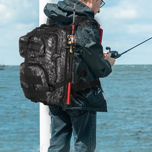 Lightweight Fishing Tackle Backpack Professional Water-Resistant All-in-One Rod Holder & Gear Storage - color: Black