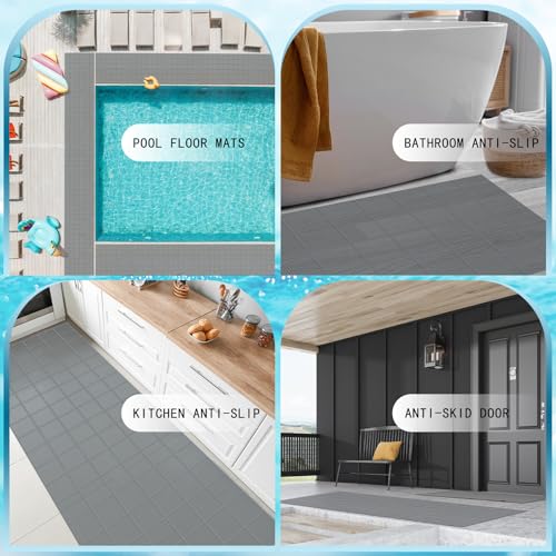 Tondiamo Pool Mat Non Slip Drainage Mats Swimming Pool Floor Deck Mats Rugs PVC Splash Mesh Hollow Doormat Roll for Outdoor Indoor Patio Restaurant Garage Kitchen Bathroom Safety(3 x 40 ft,Grey) - color: Grey, size: 3 x 40 ft