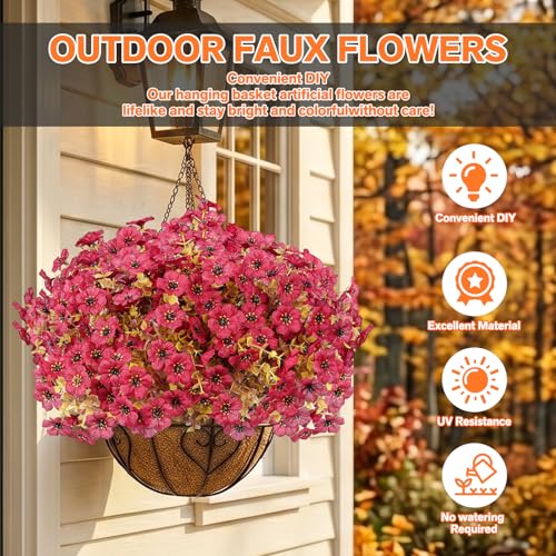 Artificial Flowers for Outdoor,Silk Flowers No Fade Fake Plastic Flowers Faux Plants for Outdoors Outside Front Porch Hanging Planter Window Box Garden Home Decoration,13 Pack Dark Red - color: Dark Red, size: Artificial Flowers(13 Pcs)