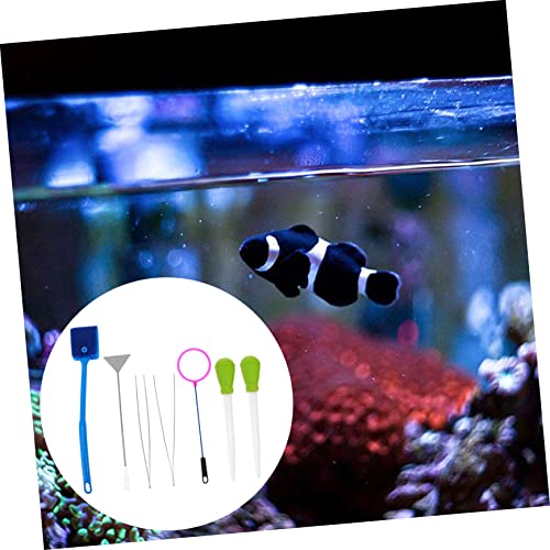 7pcs Aquarium Cleaning Tools Set Stainless Steel Aquascaping Tweezers Fish Tank Brush and Net for Easy Maintenance and Care of Aquatic Plants and Fish Random Color