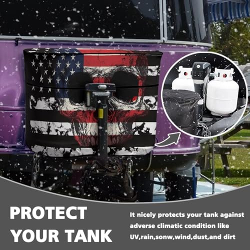 American Flag Skull Travel Trailer Cover Heavy Duty RV Camper Propane Tank Cover Fits 20LB Dual Propane Tanks Easy to Install - color: American Flag Skull, size: Small-Double 20LB