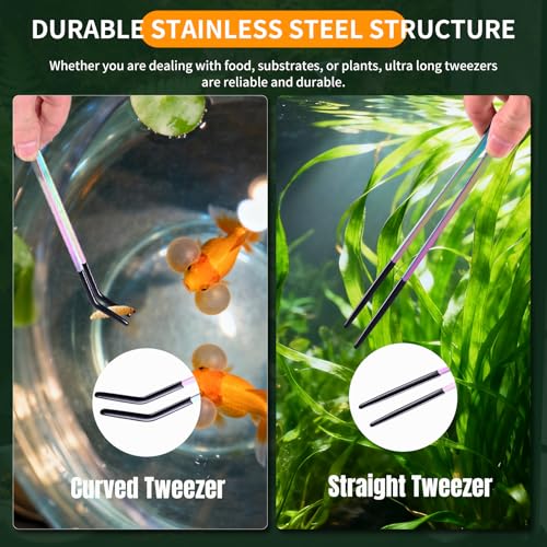 3 Pack Stainless Steel Reptile Feeding Tongs, 10.6" Straight & Curved | Rubber Tip and Spoon, Tweezers for Aquariums & Crafts, For Bearded Dragons & Lizards, Terrarium Tank Supplies