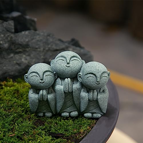OwMell Japanese Jizo Monk Statue, Buddha Jizo Figurine Memorial Aquarium Statue Ornament - Smiling - color: Smiling