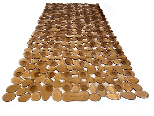 “Pebbles” Non-Slip Bathtub/Shower Mat 27.5”x14” Rectangular, Non-Toxic, Safe, Clean, Machine-Washable, Superior Grip & Drainage, Vinyl, for Smooth Floors ONLY, Transparent Brown - color: Transparent Brown, size: 27.5" x 14" (Rectangular)