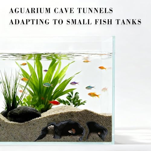 LIYAOLI Aquarium Ornaments Cave Tunnel with Viewing Ports | Fish Tank Decoration Hideout for Pleco, Shrimp & Corydoras | Substrate-Friendly Design & Sinking Base (S - Black) - color: S - Black