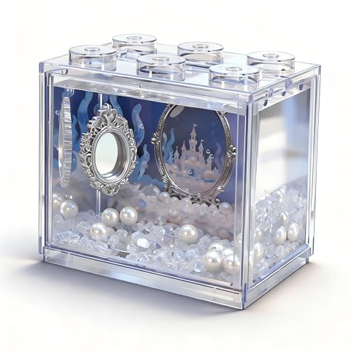 Small Betta Fish Tank, Mini Sea Monkey Tank Aquarium Kit with Glass Gravel & Background Resin Decor, 0.6 Gallon Stackable Tabletop Fish Bowl Accessories for Shrimp Seaweed Ball (Clear) - color: Clear
