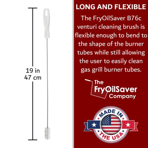Gas Grill Tube Cleaner with Spring Stem - Premium Venturi Brush for Burner Maintenance - Cleans Grease, Debris - Prevents Blockage, Flare-Ups & Heat - Long, Bendable Design B76C by FryOilSaver Co.