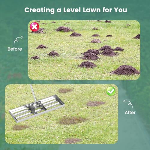 Goplus Lawn Leveling Rake, 30" x 10" Heavy Duty Level Lawn Tool w/ Ergonomic Handle for Soil, Effort-Saving Landscape Rake for Garden, Backyard, Golf Course, Farm, Pasture, Silver - style: 30" x 10", Silver