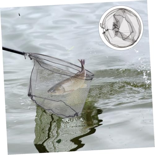 4pcs Soft Flexible Fishing Landing Net Replacement Head, Foldable Deep Stainless Steel Mesh, 40cm Round Black Net, Freshwater and Saltwater Fishing Accessory