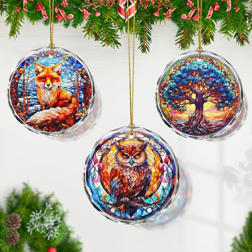 Stained Glass Owl Ornament - Christmas Tree Decor, Gift Exchange Present - color: Owl