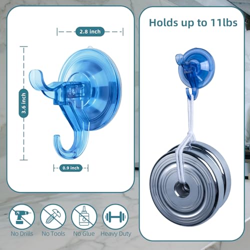 Antimbee 3 Pack Suction Hooks, Clear Suction Hangers for Shower, Bathroom, Glass, Door, Windows, Kitchen-Up to 11 lbs on Smooth Surface (Transparent Blue) - color: Transparent Blue