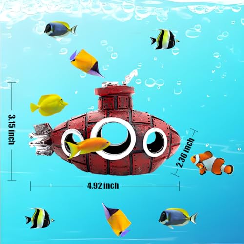 Aquarium Decorations Submarine – Fish Tank Decor with Submarine, Fish Tank Accessories for Betta Fish, Cute Aquarium Ornament (Submarine Dark Red) - color: Submarine Dark Red