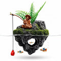 Resin Aquarium Floating Island Decoration, Fish Tank Floating Hiding Cave, Fisherman Decoration Accessory, Betta Fish Habitat, Suitable for Guppies, Rainbowfish and Hermit Crabs
