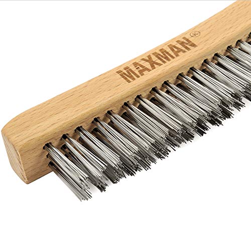 MAXMAN Wire Brush, Heavy Duty Stainless Steel Wire Brushes for Cleaning Rust, Grill Brush, Steel Brush for Paint Removal, Welding, Stiff Bristle Metal Brush with 14" Long Beech Handle, Large - style: 1 Stainless Steel Brush