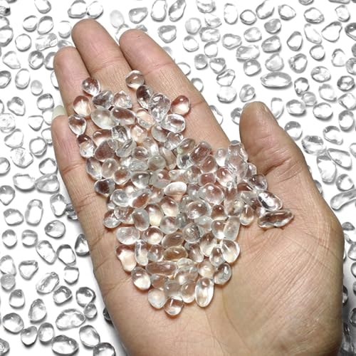 1 Lb (460 g) Clear Sea Glass Stones Irregular Rainbow Glass Pebble Decorative Rock Glaze Quartz Tumbled Gemstone Chips for Aquarium Decoration/Vase Filler/Jewelry Making/Handwork Craft - color: Clear