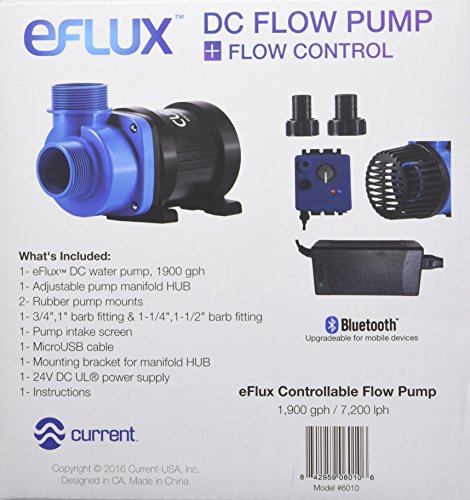 CURRENT USA eFlux DC Flow Pump with Control 1900 GPH | Loop Controllable Aquarium DC Return 380-1900 GPH | Quiet, Submersible or External | Fish Tank, Sump, Pond, Freshwater and Saltwater Marine Use - size: 1900 GPH