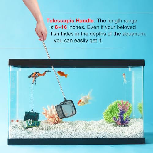 DaToo 3 Inch Aquarium Fish Net for Betta Fish Tank Nano Nylon Net with Extendable Handle 6-16 Inch, 1 Yr Warranty