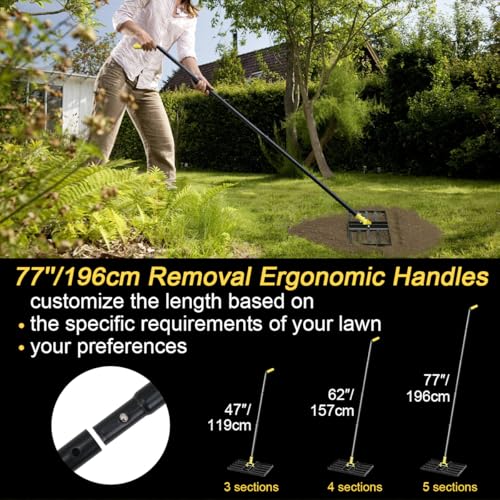 Colwelt Lawn Leveling Rake17 x10, Lawn Leveler Rake with Great Leveling Accuracy, Leveling Rake for Soil with 77’’ Adjustable Curved End Grip Handle, Lawn Leveling Tool Yard Leveler for Leveling Soil