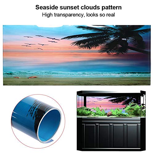 Aquarium Poster, Realistic Seaside Sunset Clouds Pattern Aquarium Background Poster 3D PVC Self Adhesive Fish Wallpaper Sticker for Aquarium Fish Decoration(61 * 30cm)