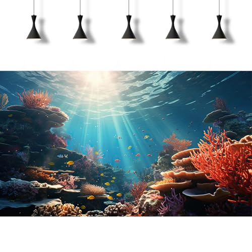 Ocean Fish Tank Background Under The Sea Coral Reef Aquarium Background Underwater Aquatic Plants Sunray Terrarium Backgrounds Deep Sea Floor Tropical Fish Tank Aquarium Backgrounds Decors 24x12in - color: Reef Orange, size: 24(W)x12(H)inches/ 60(W)*30cm(