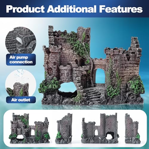 14 Pcs Aquarium Decorations Large Kit，Castle Fish Tank Bubbler Decorations，Starfish Barrel, Resin Cave Rock,Resin Material Sunken Ship,Aquarium Plants Large Fish Bowl Ornaments