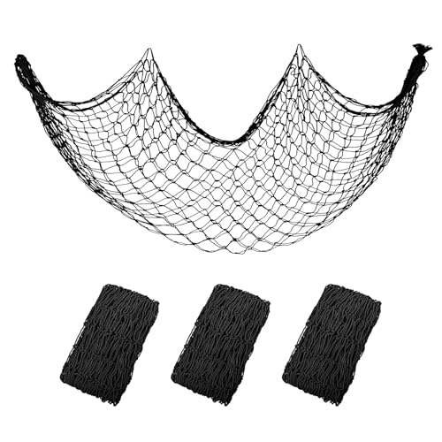 Decorative Fishing Net 5x10 ft, 3 Pack Large Black Picture Fish Net, Wall Photo Hanging Fishnet for Nautical Mermaid Pirate Ocean Themed Hawaii Beach Halloween Under The Sea Party Decorations - color: Black, size: 3 Pcs-5x10 Feet