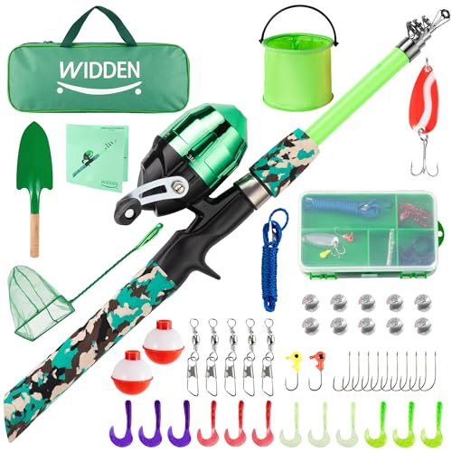 Kids Fishing Pole, Portable Telescopic Kids Fishing Poles for Boys and Girls, Fishing Rod and Reel Combo Kit with Tackle Box, and Fishing Net, Best Fishing Pole for Toddler Youth - color: GREEN
