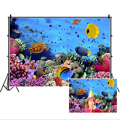 Under The Sea Backdrop,Yeele 7x5ft Underwater Scene Colorful Marine Coral Fishes Aquarium Photography Background,Seabed World Diving Holiday Baby Portrait Photo Booth Shoot Studio Props Wallpaper