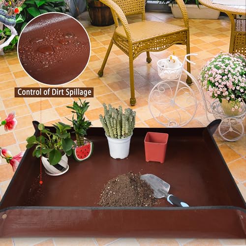 39.5"x 31.5" Large Repotting Mat for House Plant Transplanting and Potting Soil Control Portable Gardening Tray Plant Gifts for Plant Lovers - color: Brown, size: Large 39.5" x 31.5"