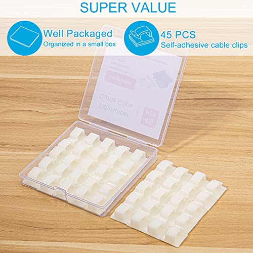 Adhesive Cable Clips White (Large, 45 PCS), Upgraded Wire Clips for Electric Wires, Cord Holders Management Under Desk, Car, Extension Cord, Ethernet Cable, LED Lights - color: White, size: Large