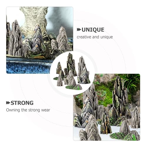 Toyvian Mini Resin Rockery Statues, 8Pcs Miniature Mountain Figurines for Aquarium Decor Fairy Garden Tiny Accessories for Terrarium Bonsai Zen Garden Fish Tank Landscaping
