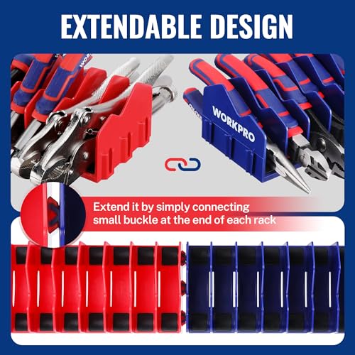 WORKPRO 2-Pack Plier Organizer Rack, Pliers Holder and Cutter Organizers with Non-Slip Rubber Base, 20-Slot Tool Box Organizer, Tool Drawer Organizer, Tool Storage, Plier Rack (Pliers Not Included) - color: Blue &Red, size: 2 Pack