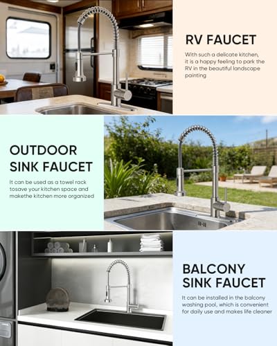 Kitchen Faucets, Brushed Nickel Kitchen Sink Faucet with Pull Down Sprayer Single Handle with Deck Plate Stainless Steel, Suitable for Farmhouse Camper Laundry Rv Bar - OWOFAN 9009SN - color: A - Brushed Nickel